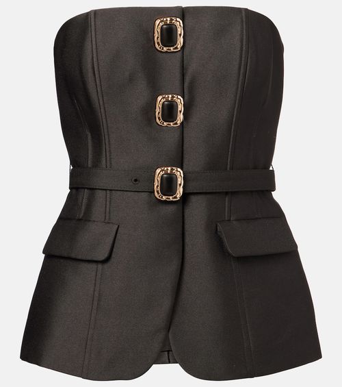 Strapless embellished taffeta top