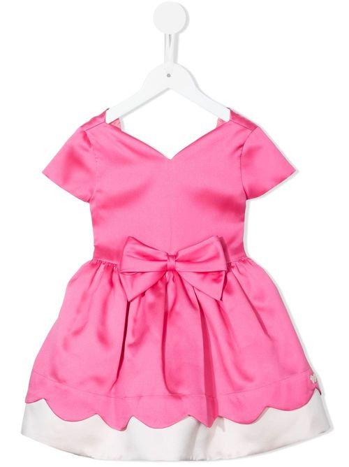 Scalloped-bodice short-sleeve dress - Pink