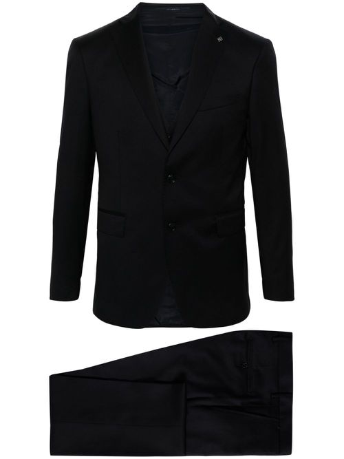 Logo-appliqué virgin wool single-breasted suit - Blue