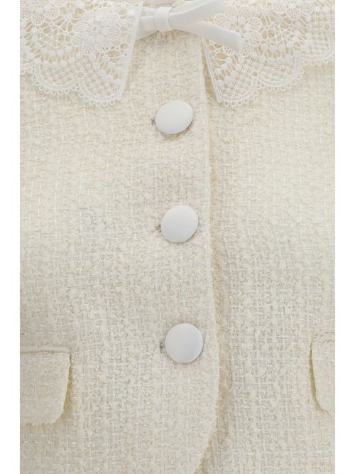Bouclé with Lace Collar Blazer — Cream