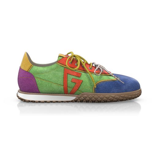 Baskets rétro running Femme Faites main en Italie en Daim Vert Pomme - Sur Mesure, Petit, Lacets - GIROTTI