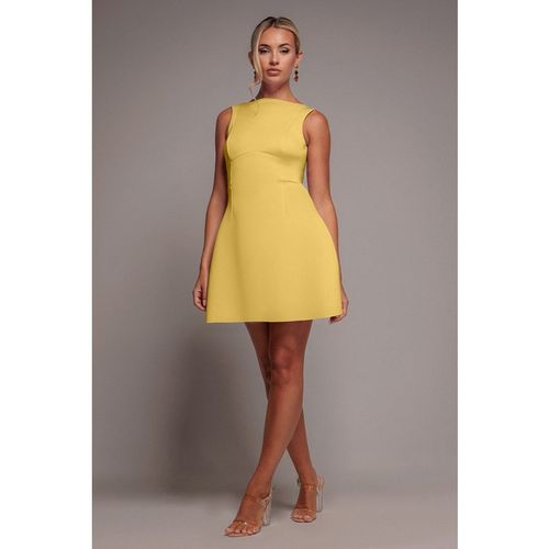 Goddiva Boatneck Open Back Scuba Mini Dress - Lemon