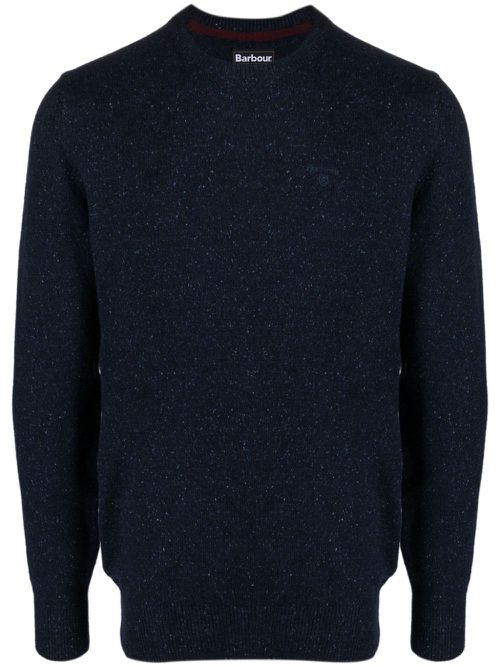 Mélange-effect logo-embroidered jumper - Blue