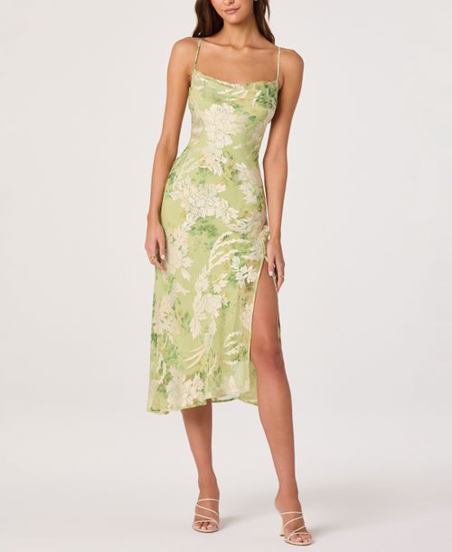 Women's Gaia Printed Cowl Neck Sleeveless Midi Dress - Light Green