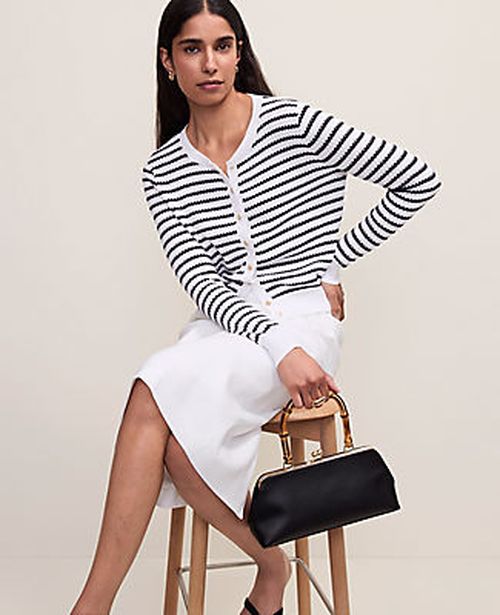 Ann Taylor The Petite Striped Ann Cardigan