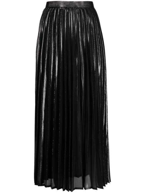 Metallic-threading pleated skirt - Black