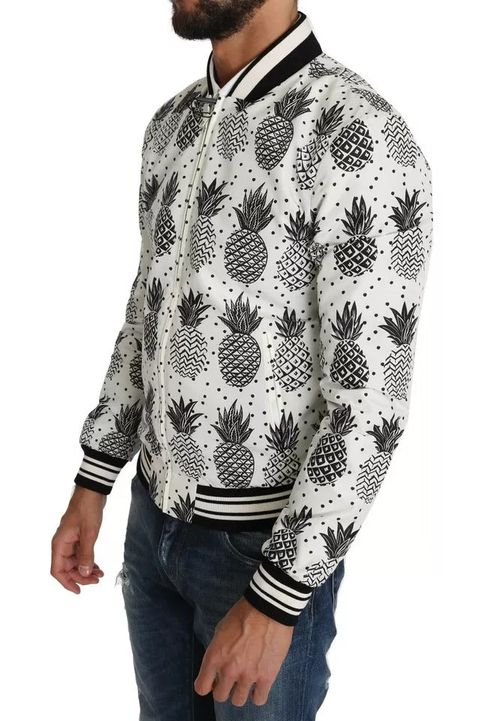 Pineapple-Print Bomber Jacket — White