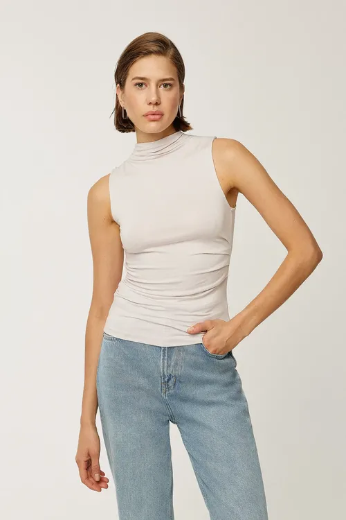 Natural Sleeveless Drape Blouse Women