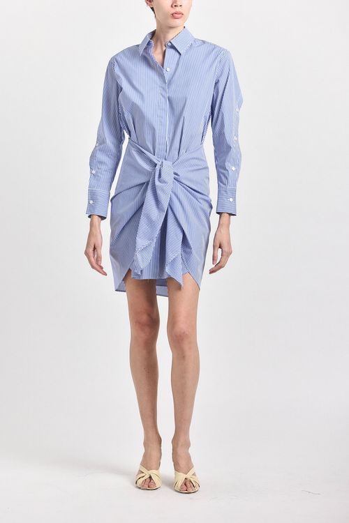 Charlotte Tie Waist Shirt Dress - Blue/White