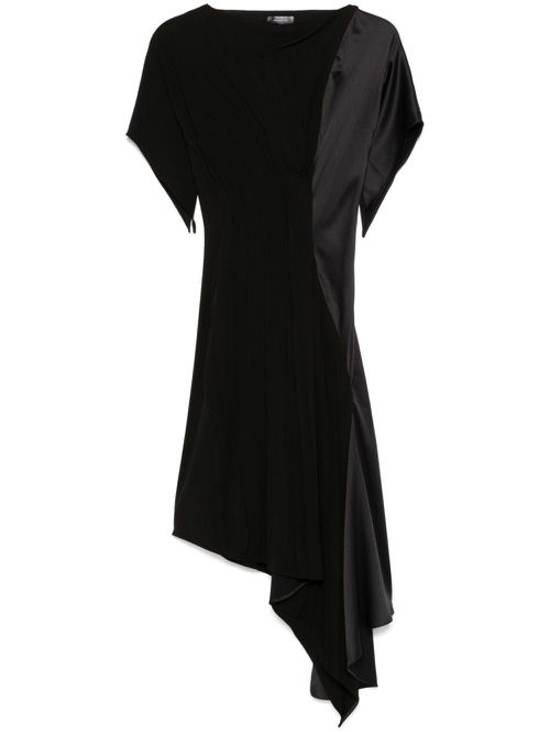 Pleated asymmetric midi dress - Black