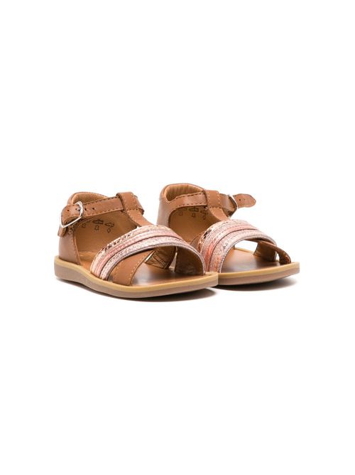 Metallic buckle-strap sandals - Brown