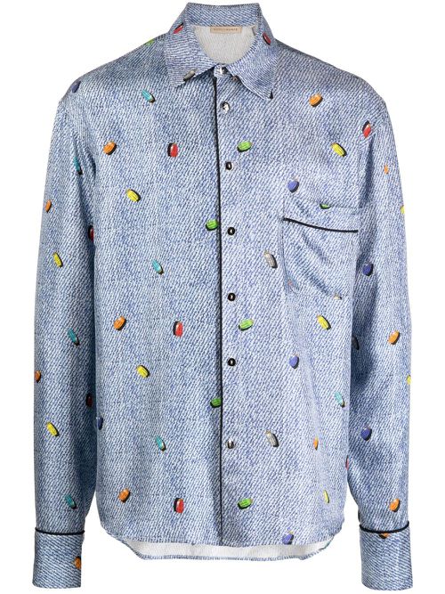 Striped satin-silk shirt - Blue