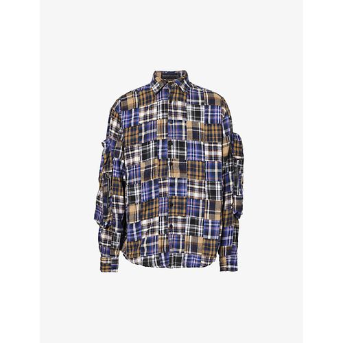Mens Multi Plaid Patchwork Relaxed-fit Cotton Shirt S