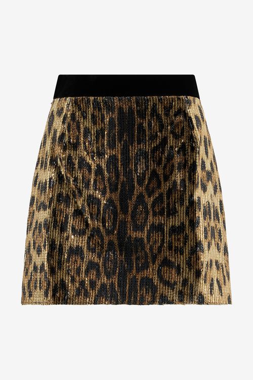 Leopard-print Sequin Mini Skirt