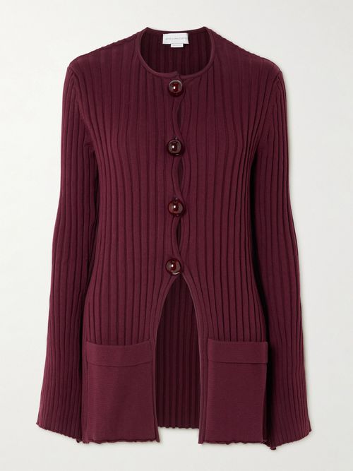 Ribbed Organic Cotton Cardigan - Burgundy