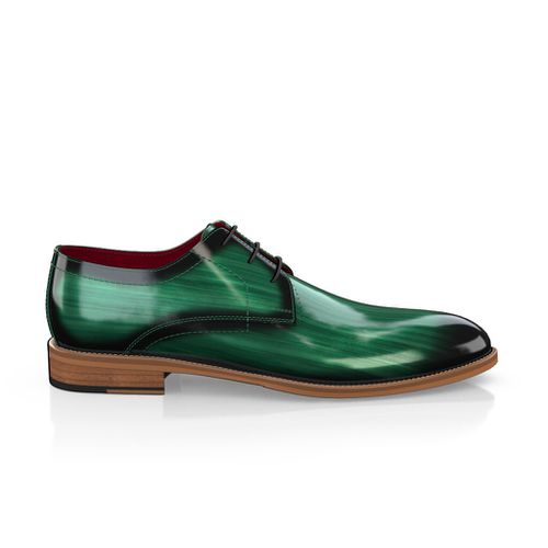 Custom Men's Luxury Derby Dress Shoes Plain Toe Handmade in Italy - Green Premium Leather - Laces, for Wedding, Tuxedo - GIROTTI