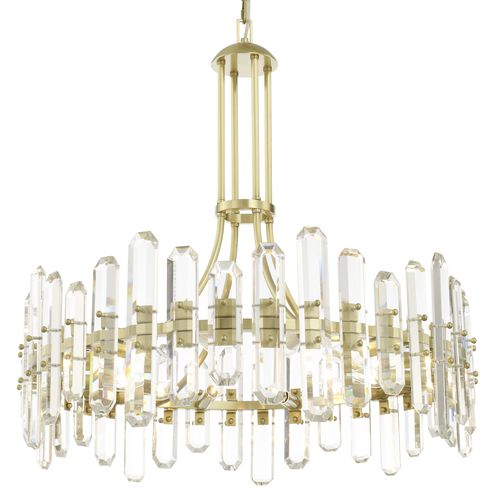 Bolton 12-Light 27" Transitional Chandelier in Aged Brass with Faceted Crystal Elements Crysta