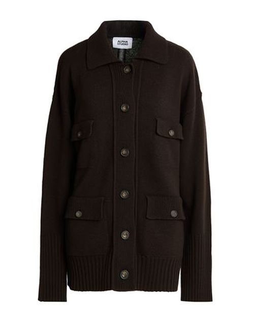 Woman Cardigan Dark brown Size 10 Wool