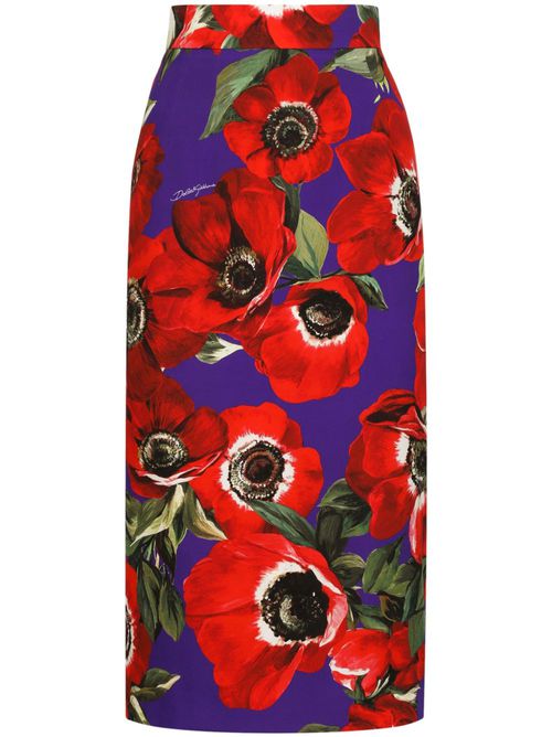 Floral-print pencil skirt - Purple