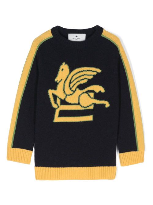 Pegaso-intarsia jumper - Blue
