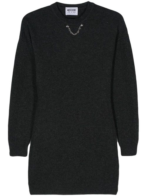 Chain-embellished knitted dress - Grey