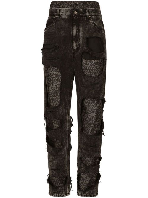 Ripped-detailing cotton jeans - Black