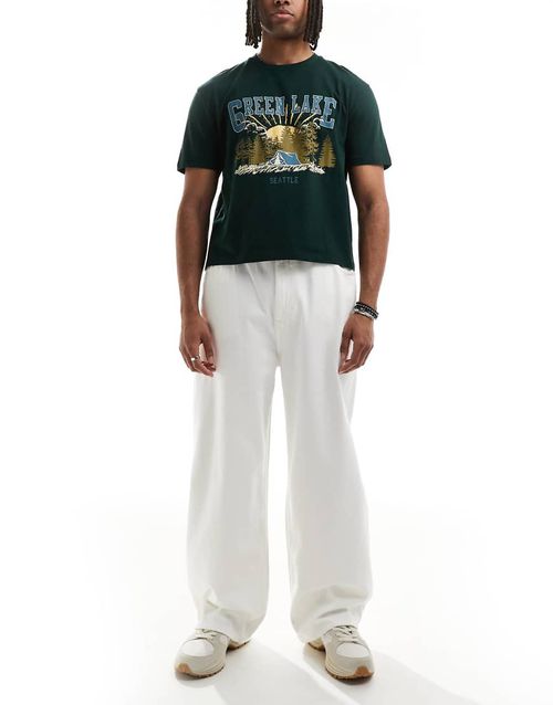 Pull & Bear pull on baggy jeans in ecru-White