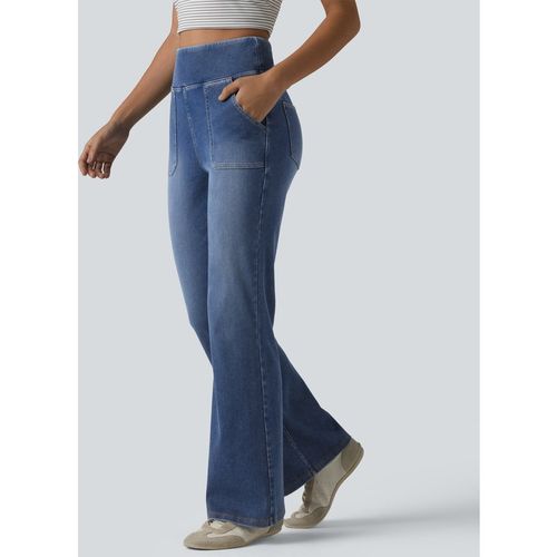 Halara Halara Flex™ High Waisted Tummy Control Bootcut Casual Jeans with Pockets - Gulf Stream Blue Denim - XLregular