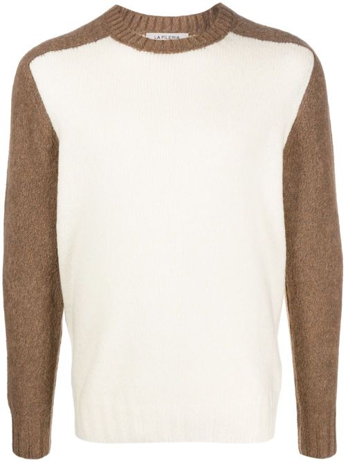 Colour-block crew-neck jumper - White