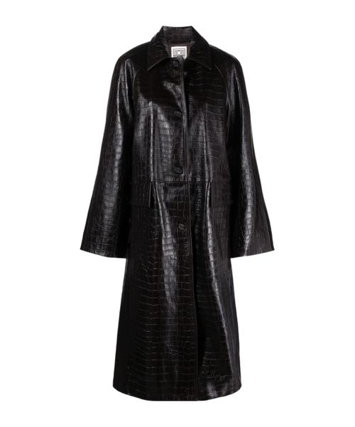 Embossed-crocodile leather maxi coat