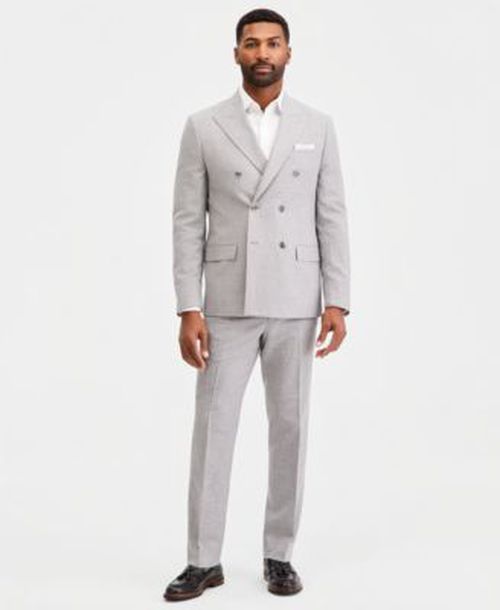 Mens Classic Fit Light Gray Double Breasted Mini Houndstooth Suit Separates