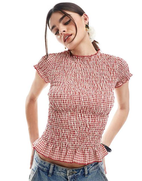 daisy street | Daisy Street gingham shirred top in red | Realry