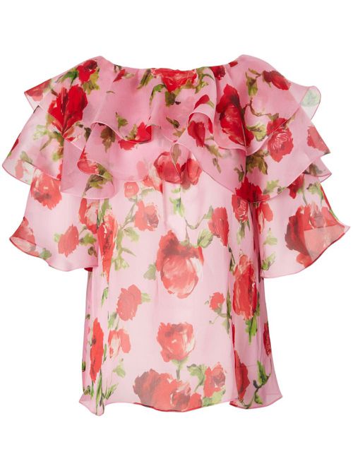 Floral-print silk blouse - Pink