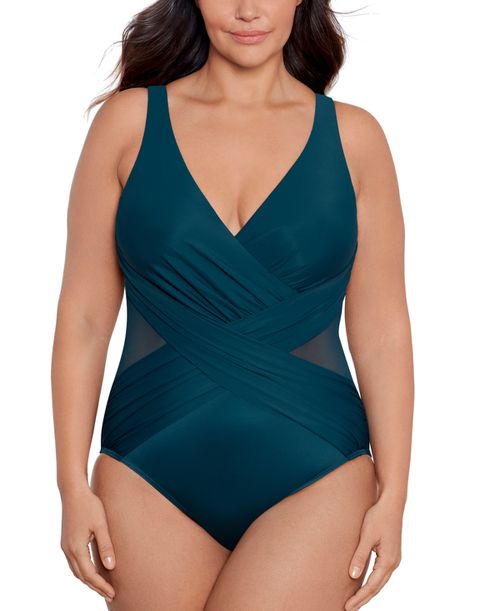 Women's Plus Illustionists Crossover Tummy Control One Piece Swimsuit - Nova Green