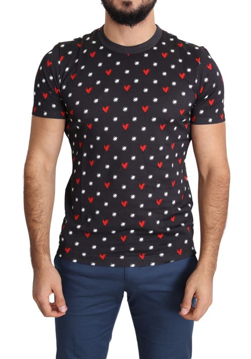 Hearts Print Cotton T-shirt — Gray