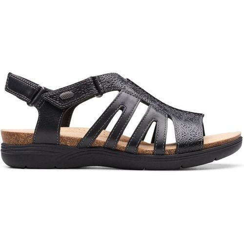 Clarks April Belle Black Leather Flat Sanda