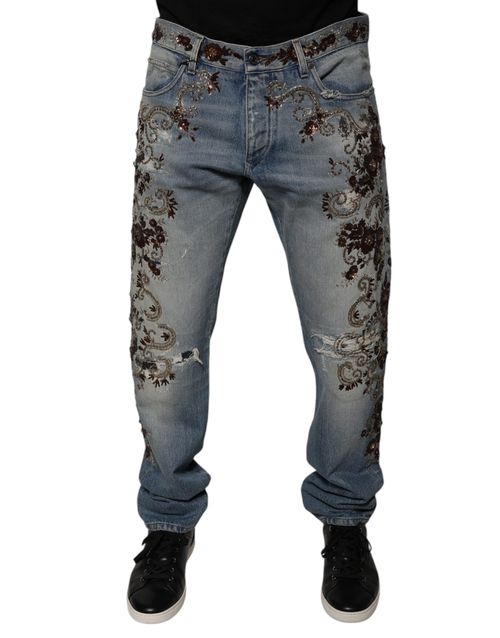 Embroidered Skinny Denim Jeans — Blue