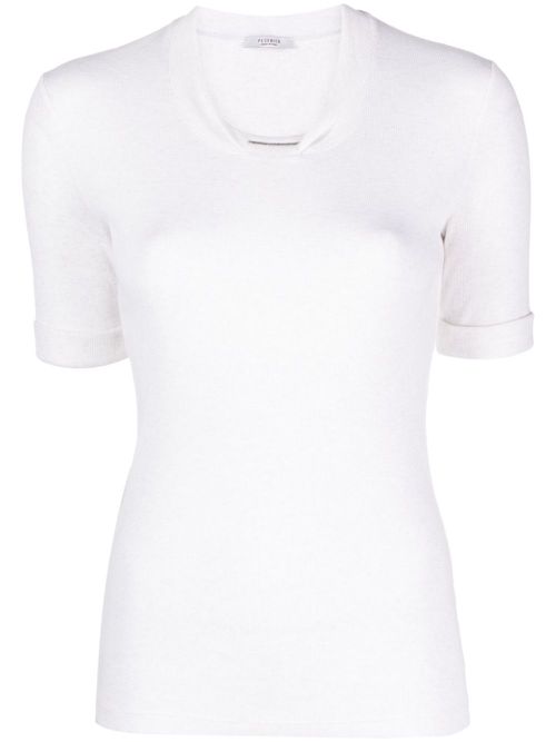 Fine-ribbed short-sleeve top - Neutrals
