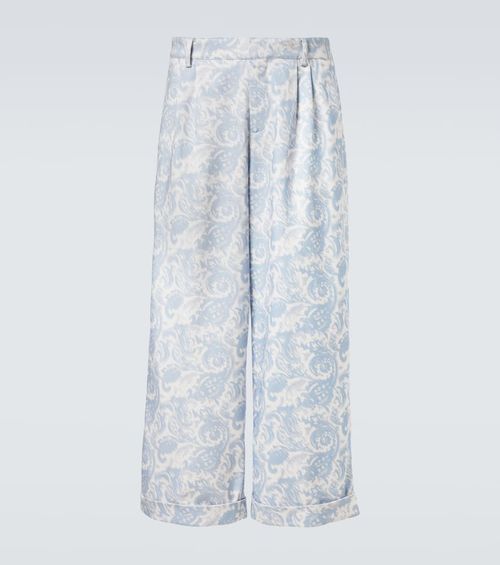 Printed cotton-blend wide-leg pants