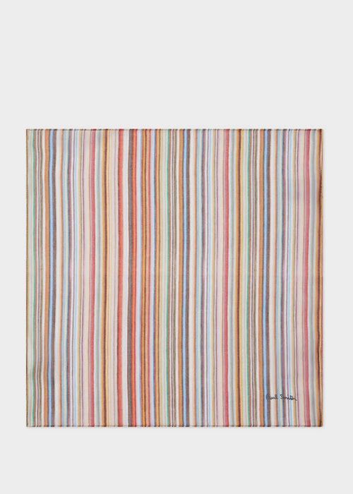 'Signature Stripe' Cotton Pocket Square Multicolour